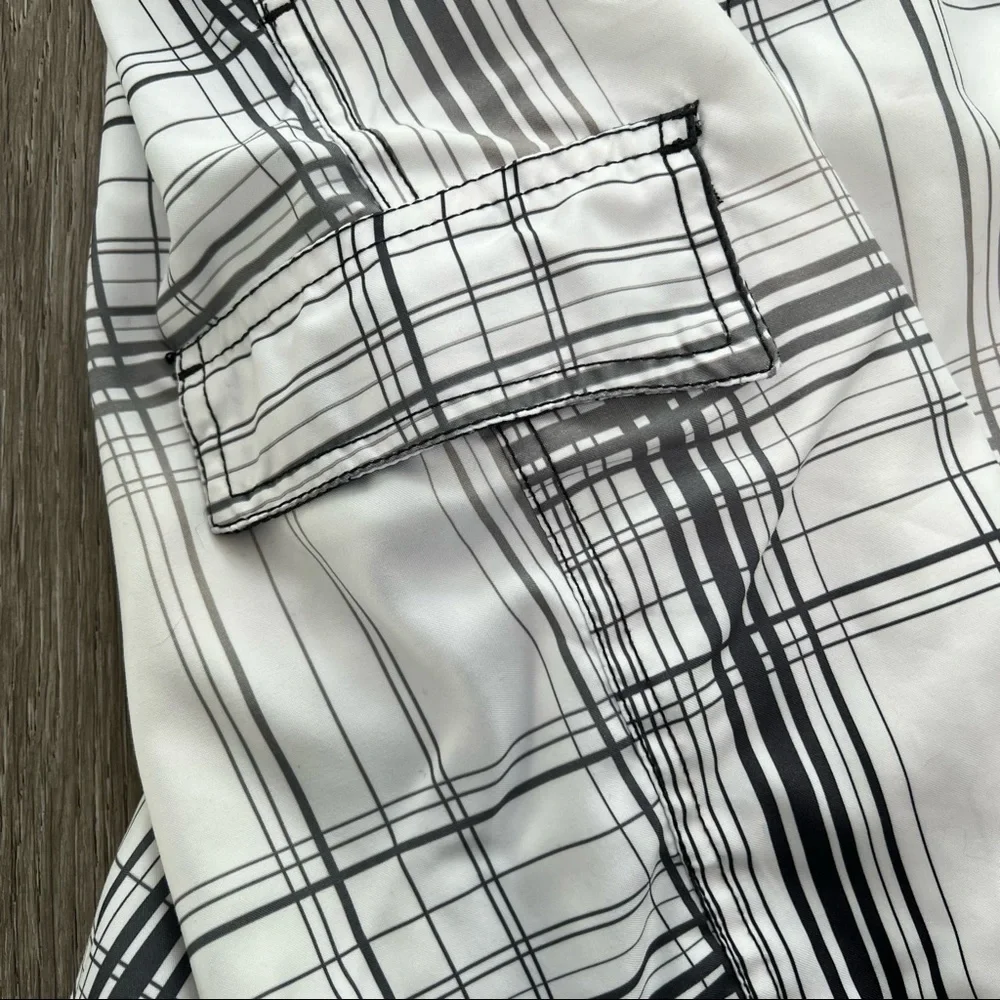 OP BOARD SHORT SWIM TRUNKS PLAID WHITE BLACK SMALL